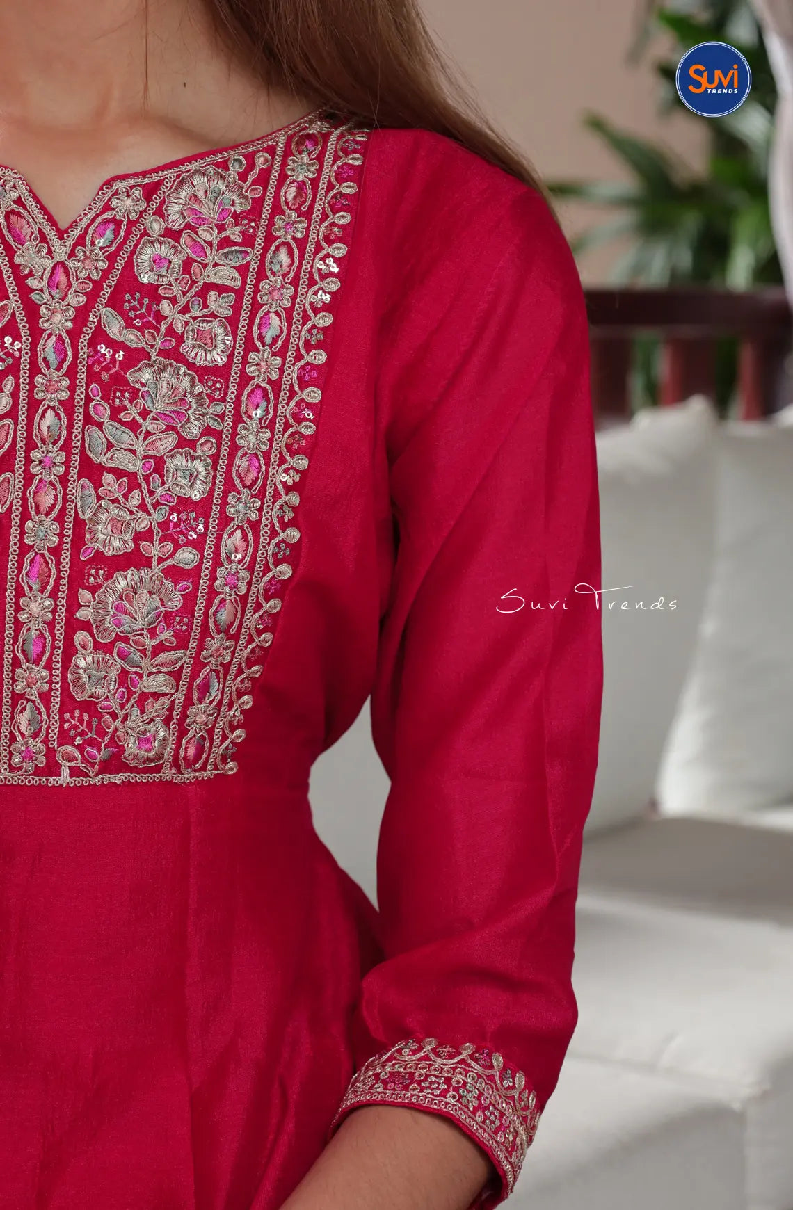 Premium Embroidered Kurta with Dupatta - Red