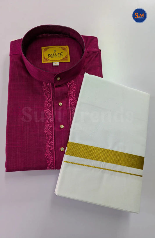 Ethnic Men's Cotton Kurta and Dhoti Set - Burgundy