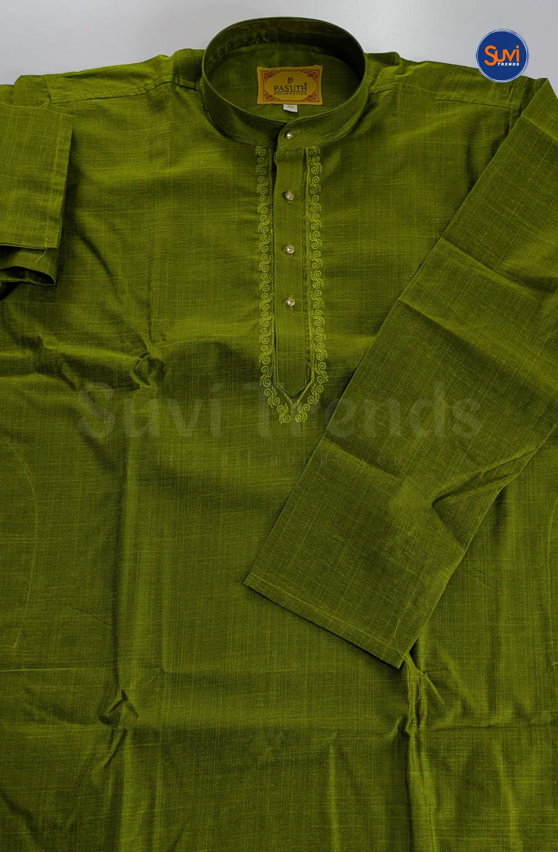 Ethnic Men's Cotton Kurta and Dhoti Set - Green