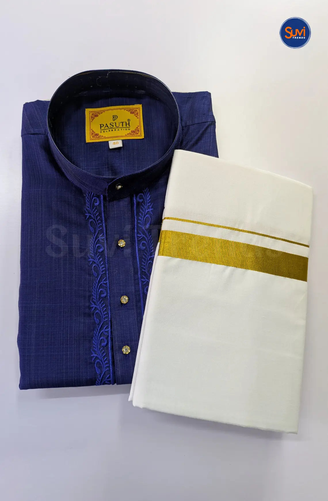 Ethnic Men's Cotton Kurta and Dhoti Set - Royal Blue