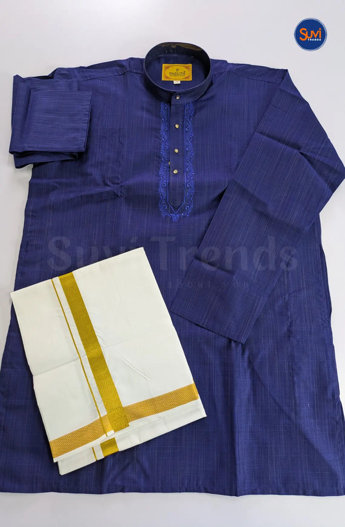 Ethnic Men's Cotton Kurta and Dhoti Set - Royal Blue