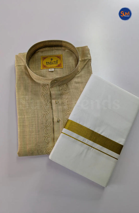 Ethnic Men's Cotton Kurta and Dhoti Set - Tussar