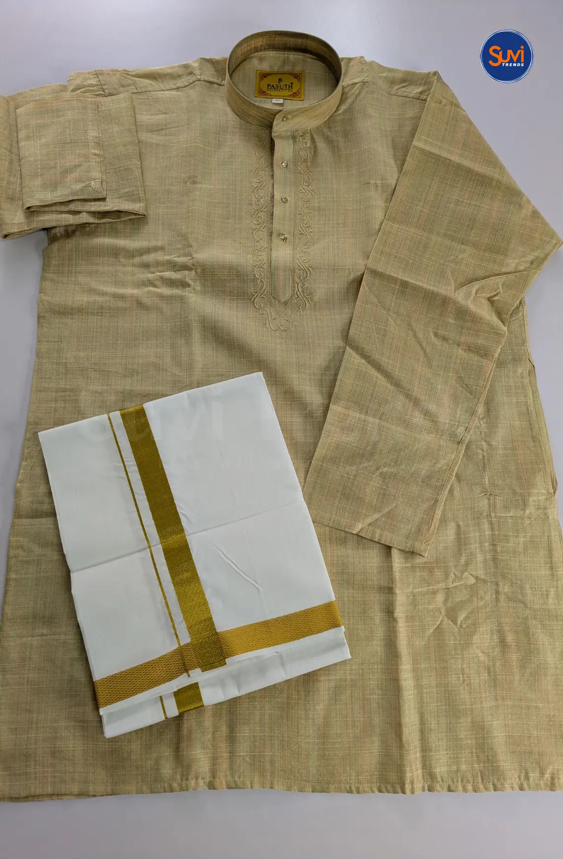 Ethnic Men's Cotton Kurta and Dhoti Set - Tussar