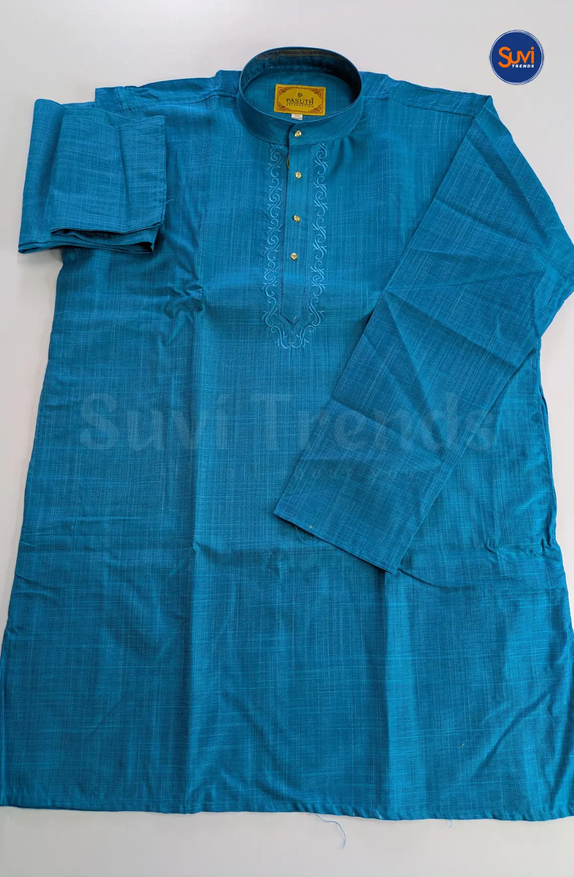 Ethnic Men's Cotton Kurta and Dhoti Set - Aqua Blue