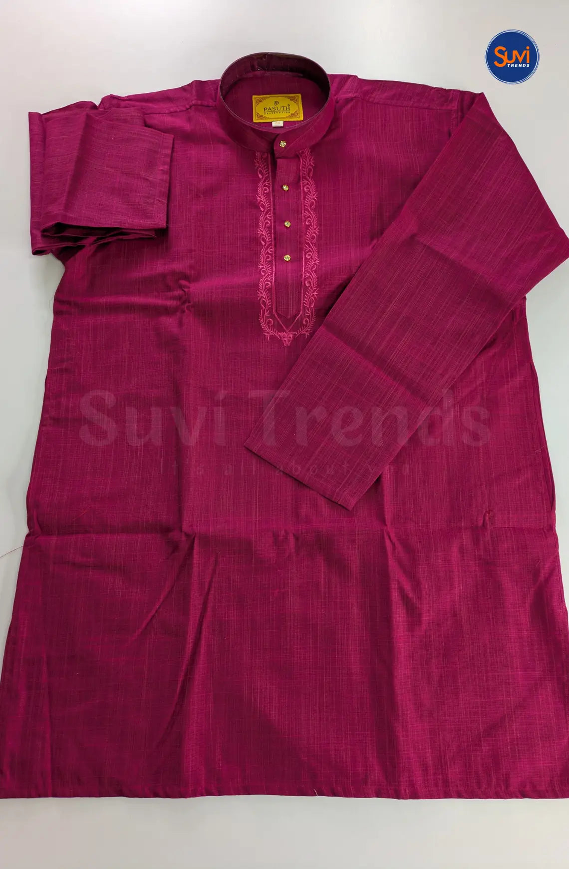 Ethnic Men's Cotton Kurta and Dhoti Set - Burgundy