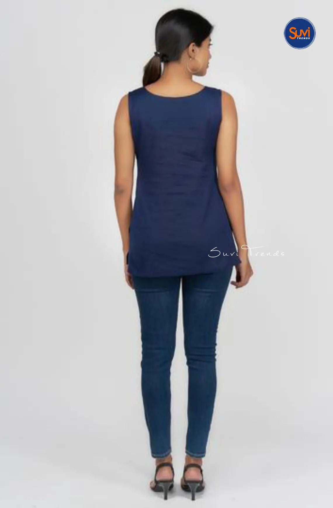 Ethnic Printed Short Top - Navy Blue