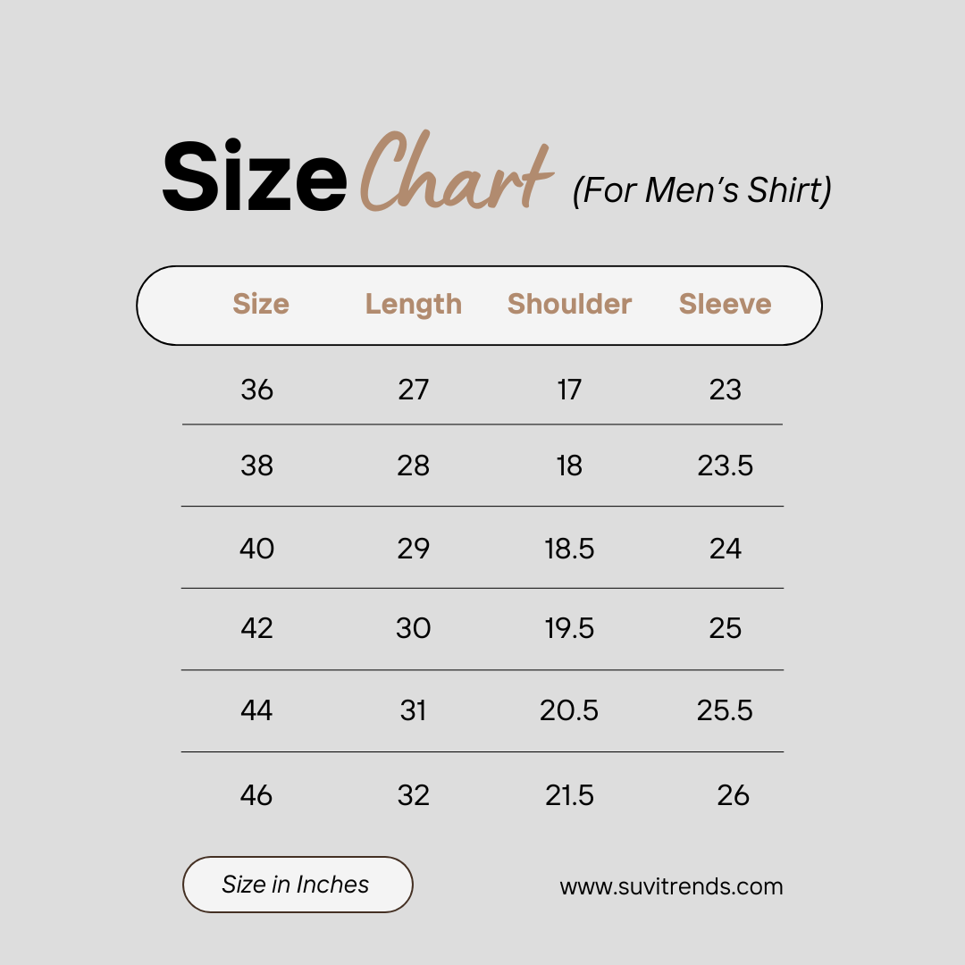 Size chart for Premium Silk Couple Combo Set - Dark Lavender