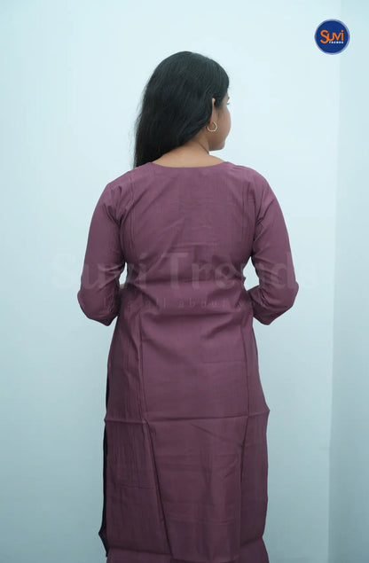 Floral Embroidered Long Kurta - Wine