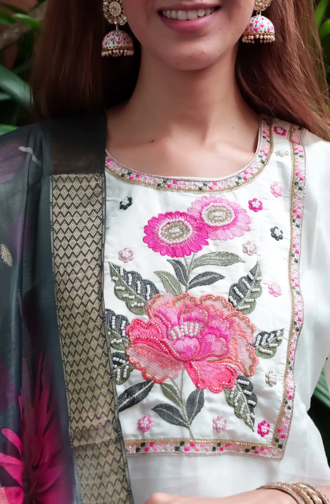 Floral Embroidered Suit Set - White