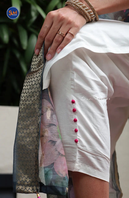 Floral Embroidered Suit Set - White