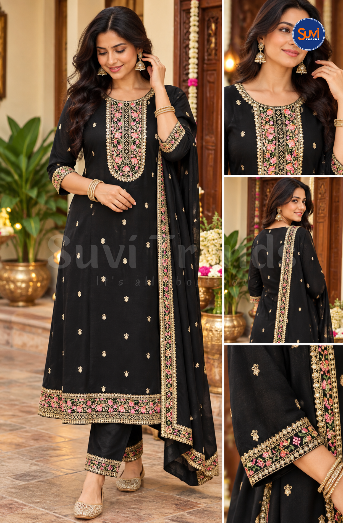 Heavy Embroidered Suit Set - Black