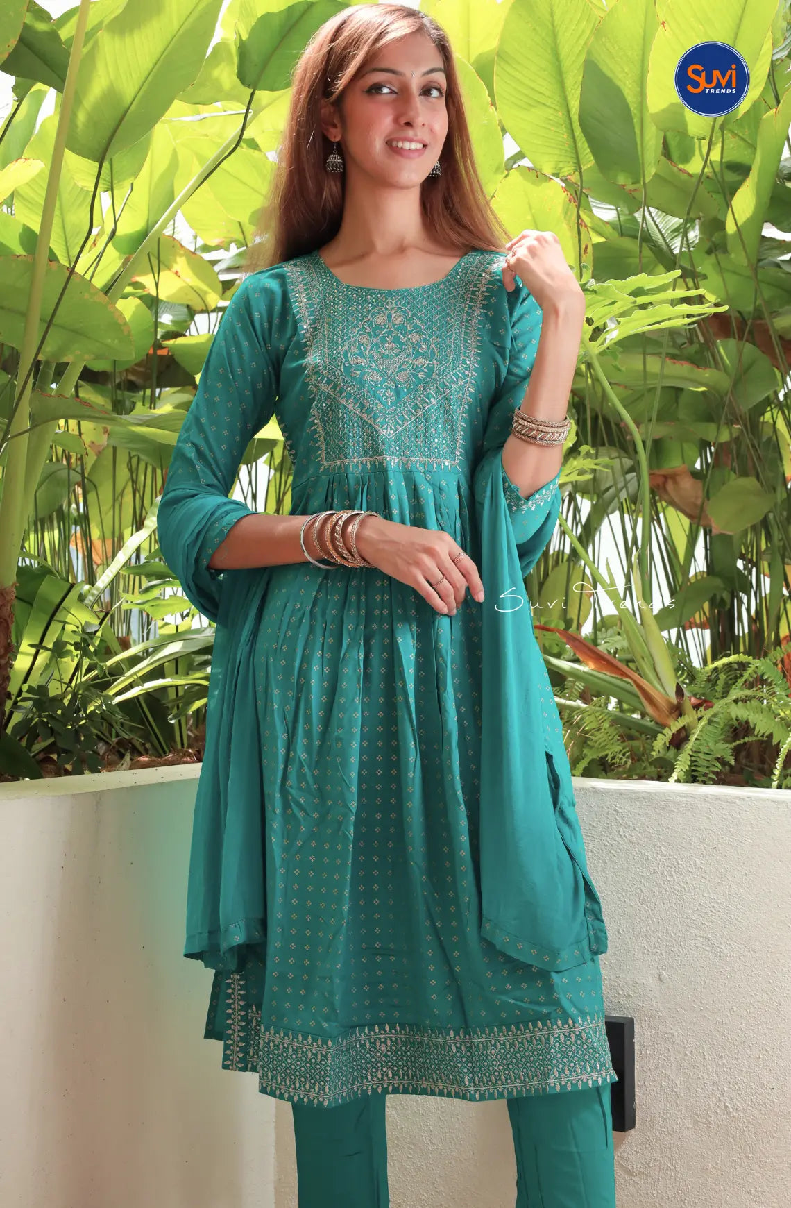 Heavy Embroidered Suit Set with Dupatta - Teal Blue