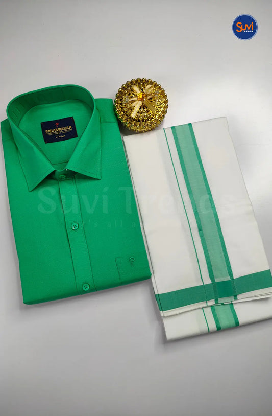 Indo Organic Men's Cotton Shirt And Dhoti Set - Green