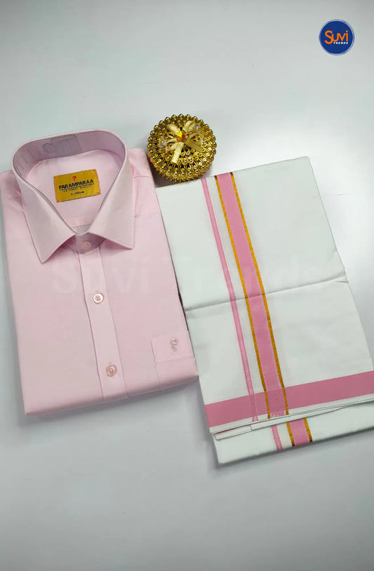Indo Organic Men's Cotton Shirt And Dhoti Set - Pink