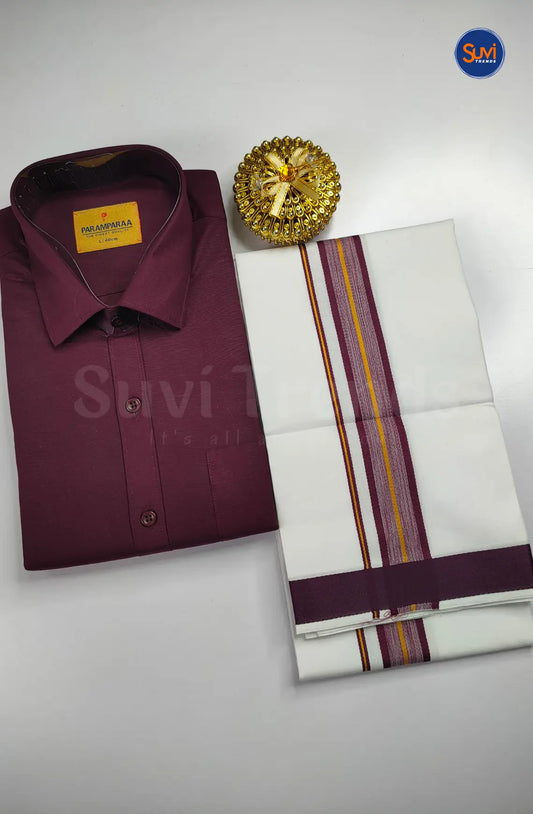 Indo Organic Men's Cotton Shirt And Dhoti Set - Wine