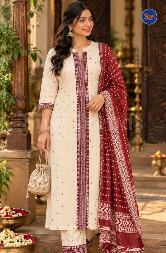 Kadhi Cotton Salwar Suit Set - Off White