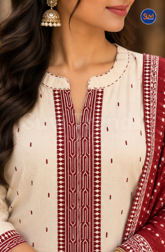 Kadhi Cotton Salwar Suit Set - Off White