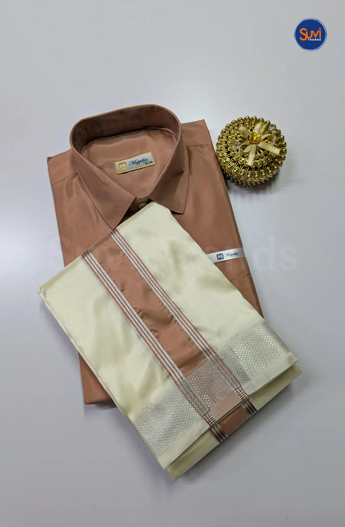 Kids Dhoti Set With Colour  Zari - Copper