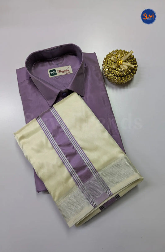 Kids Dhoti Set With Colour  Zari - Dark Lavender