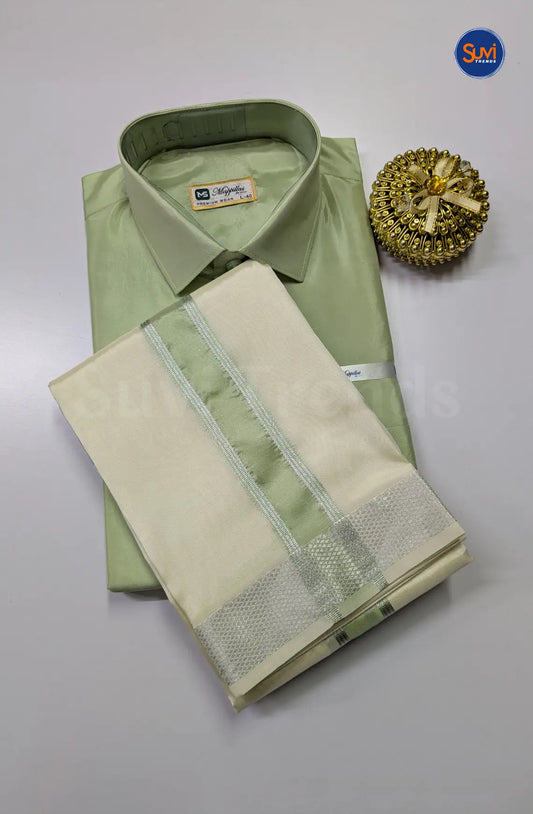Kids Dhoti Set With Colour  Zari - Marine Green