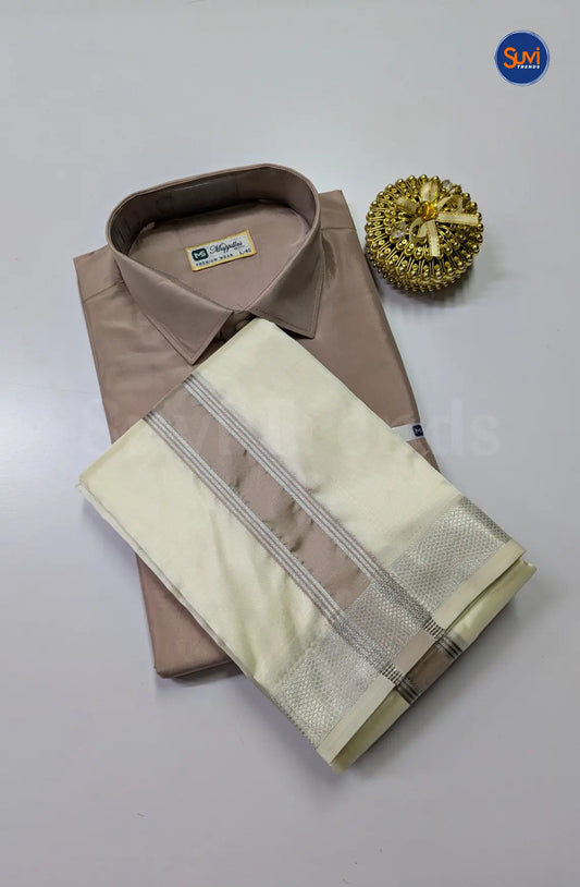 Kids Dhoti Set With Colour  Zari - Sandstone