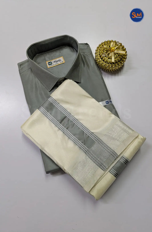 Kids Dhoti Set With Colour  Zari - Steel Grey