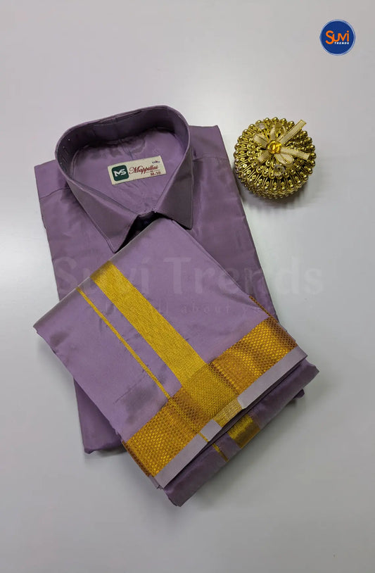 Kids Dhoti Set With Gold Zari - Dark Lavender