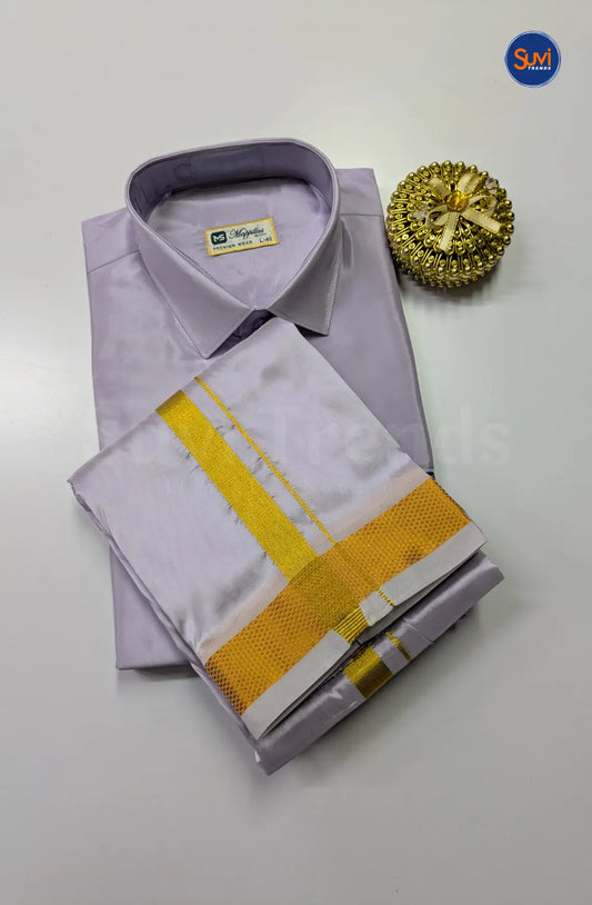 Kids Dhoti Set With Gold Zari - Lavender