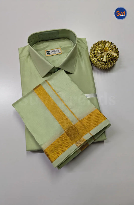 Kids Dhoti Set With Gold Zari - Marine Green
