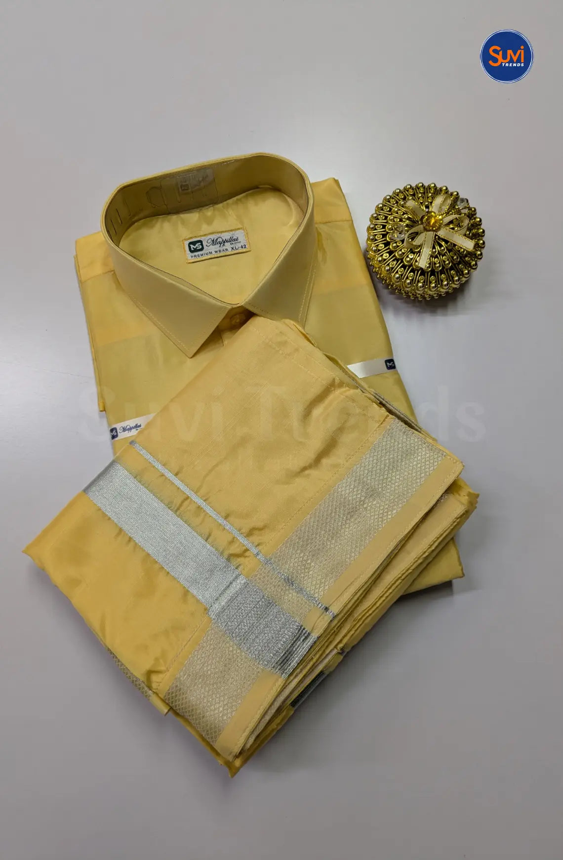Kids Dhoti Set With Silver Zari - Champagne