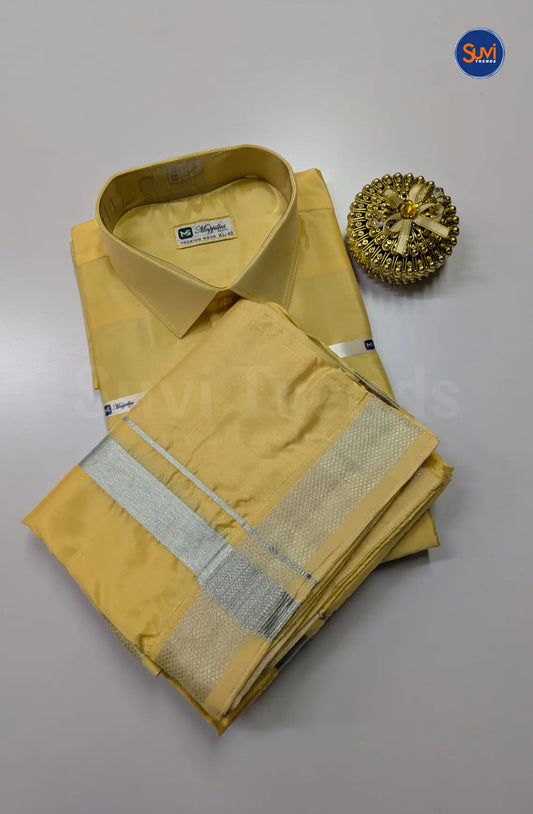 Kids Dhoti Set With Silver Zari - Champagne