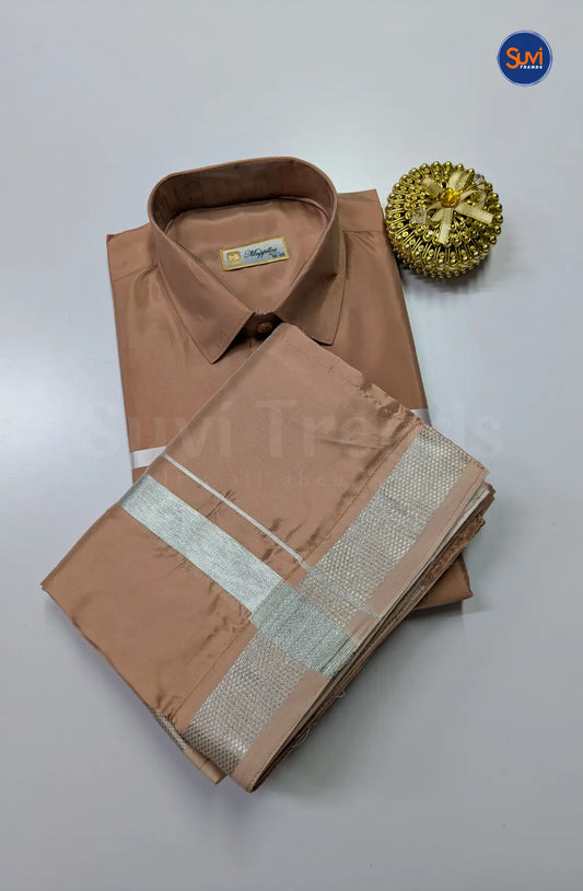 Kids Dhoti Set With Silver Zari - Copper