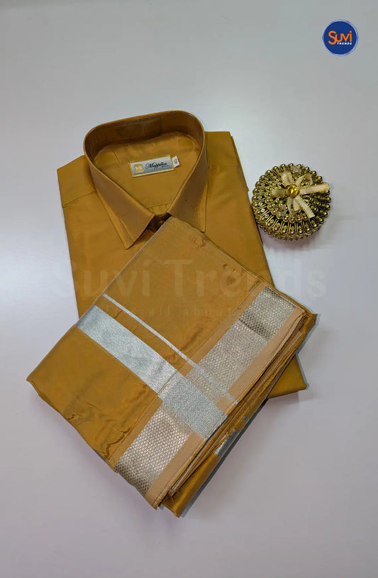 Kids Dhoti Set With Silver Zari - Gajal Gold