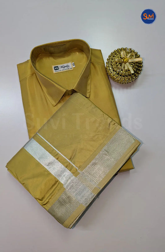 Kids Dhoti Set With Silver Zari - Jari Gold