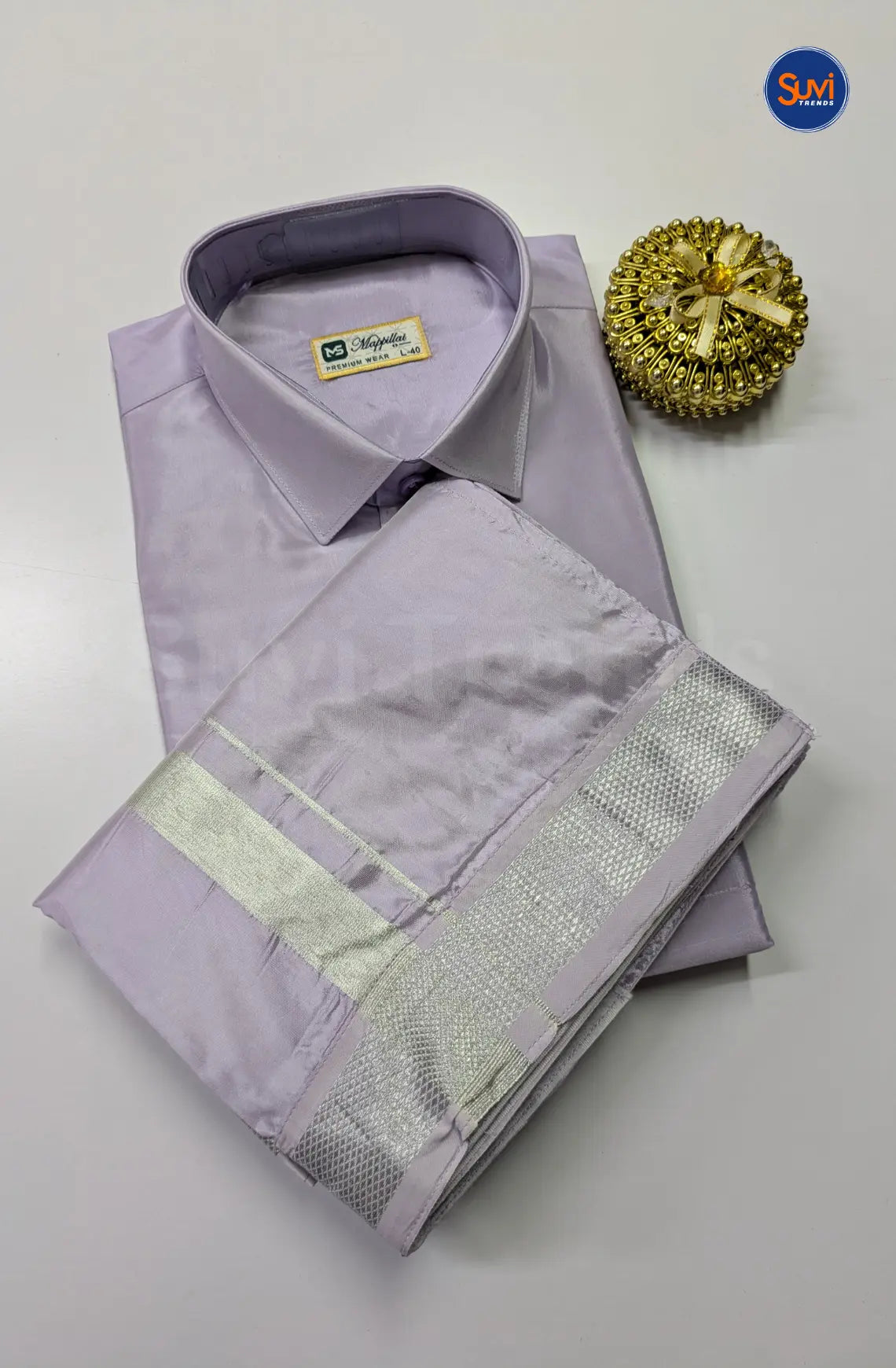 Kids Dhoti Set With Silver Zari - Lavender