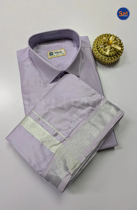 Kids Dhoti Set With Silver Zari - Lavender