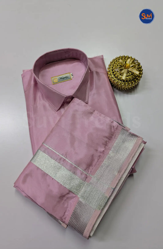 Kids Dhoti Set With Silver Zari - Rosy Pink