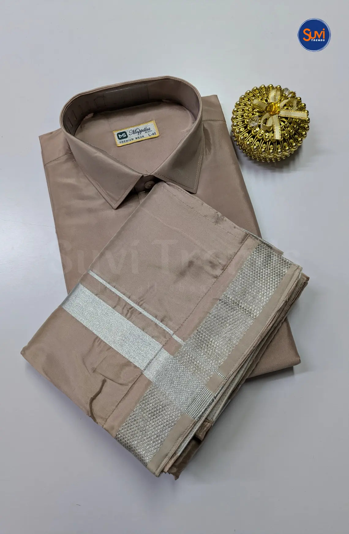 Kids Dhoti Set With Silver Zari - Sandstone