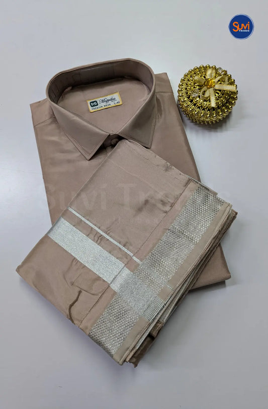 Kids Dhoti Set With Silver Zari - Sandstone