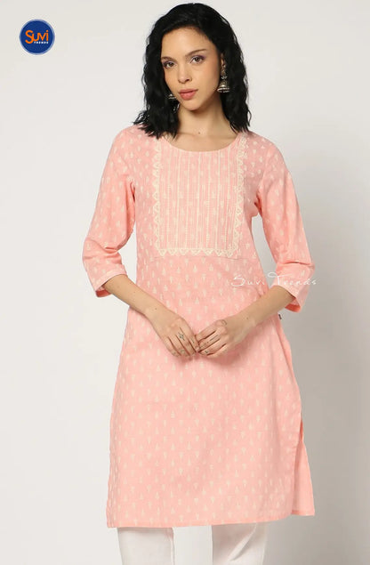 Yoke Embroidered Straight Kurta - Light Pink