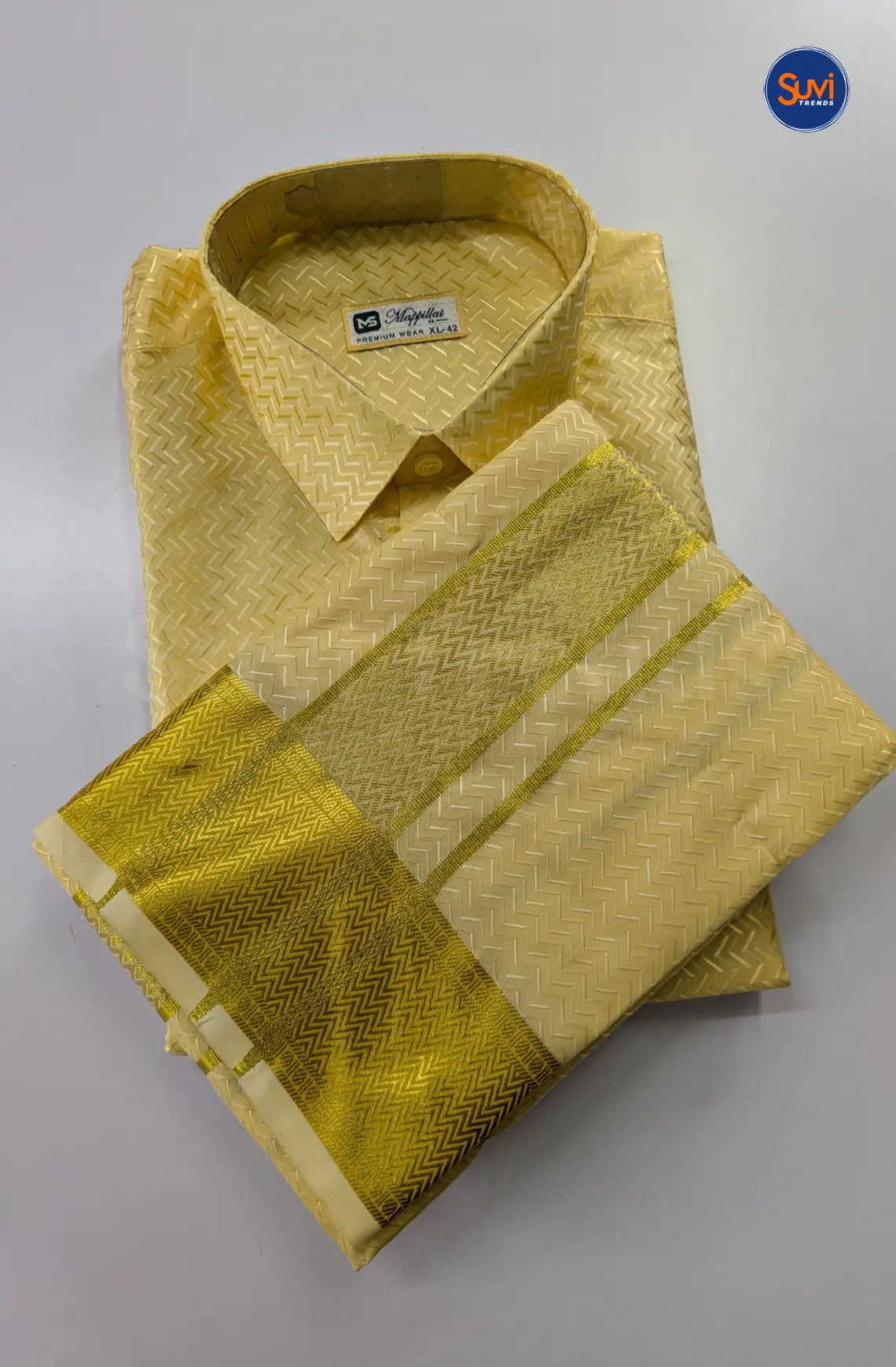 Luxury Embossed Dhoti Set Woven With Gold Zari - Champagne