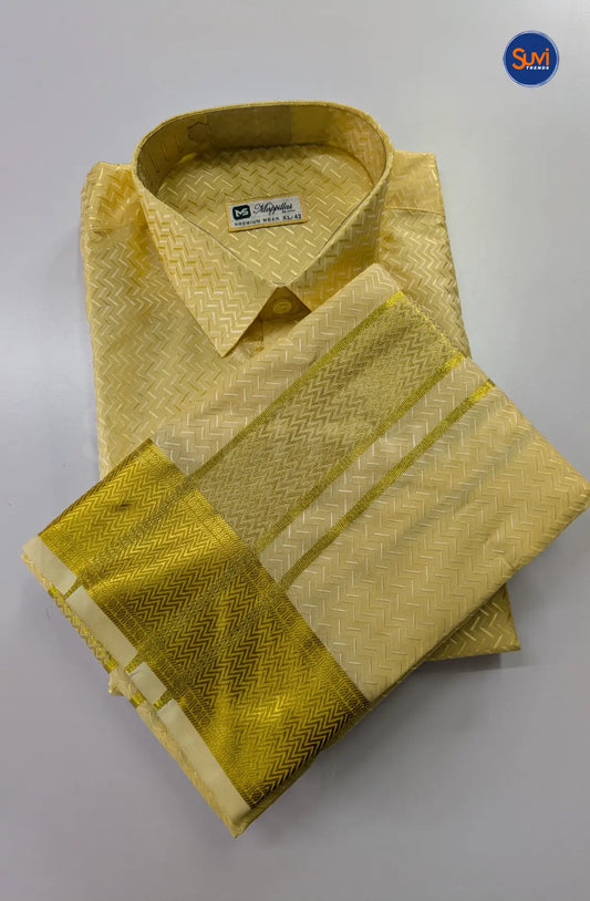 Luxury Embossed Dhoti Set Woven With Gold Zari - Champagne