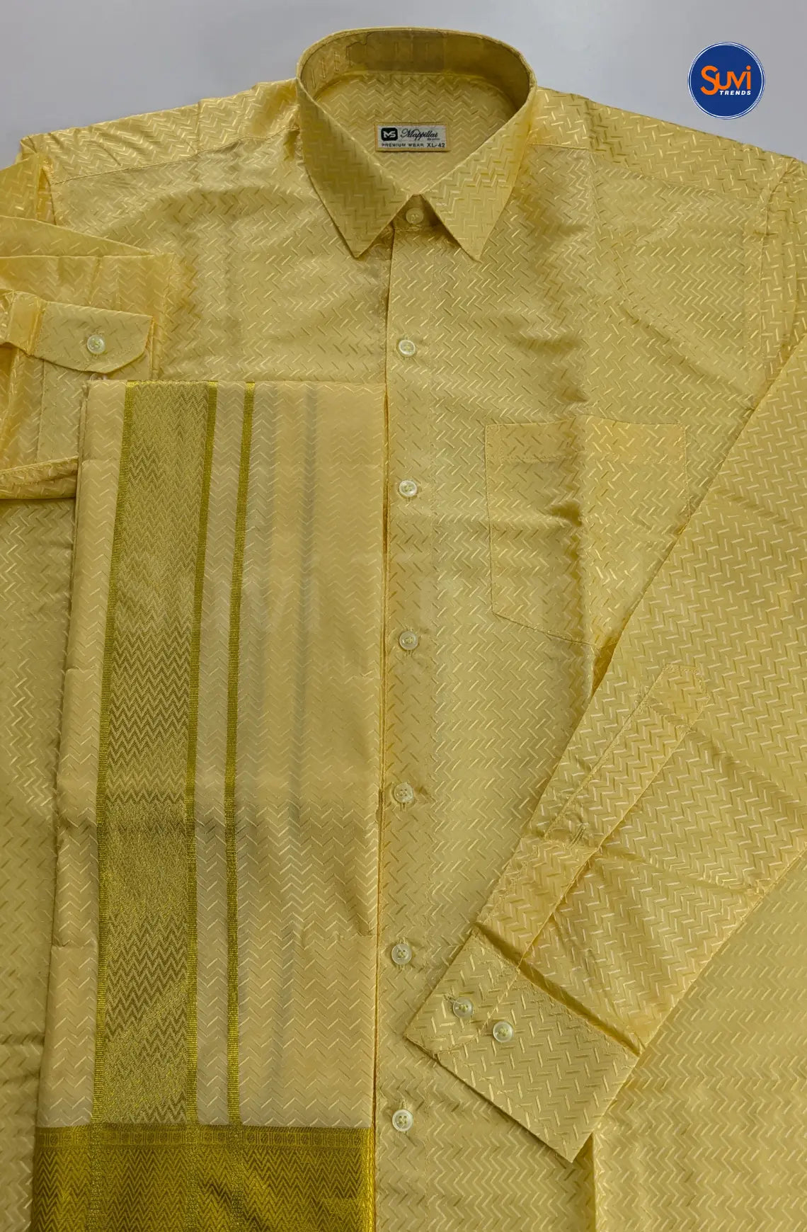 Luxury Embossed Dhoti Set Woven With Gold Zari - Champagne