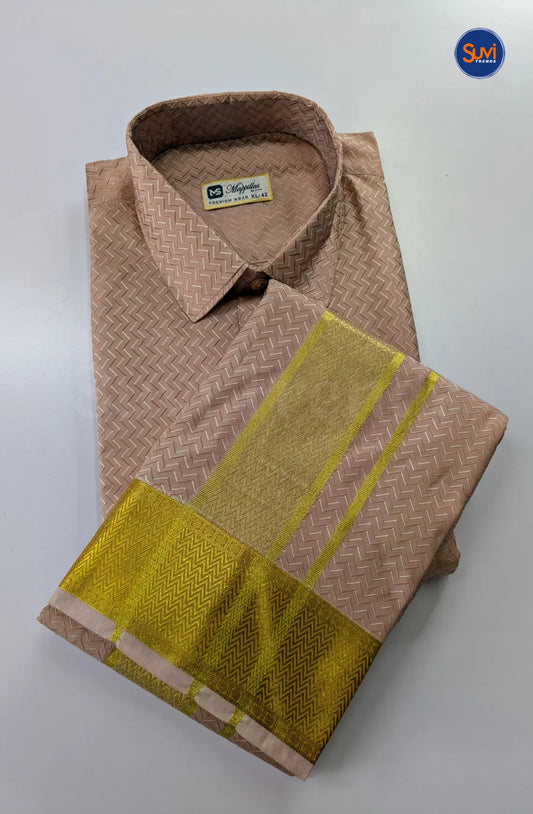 Luxury Embossed Dhoti Set Woven With Gold Zari - Copper