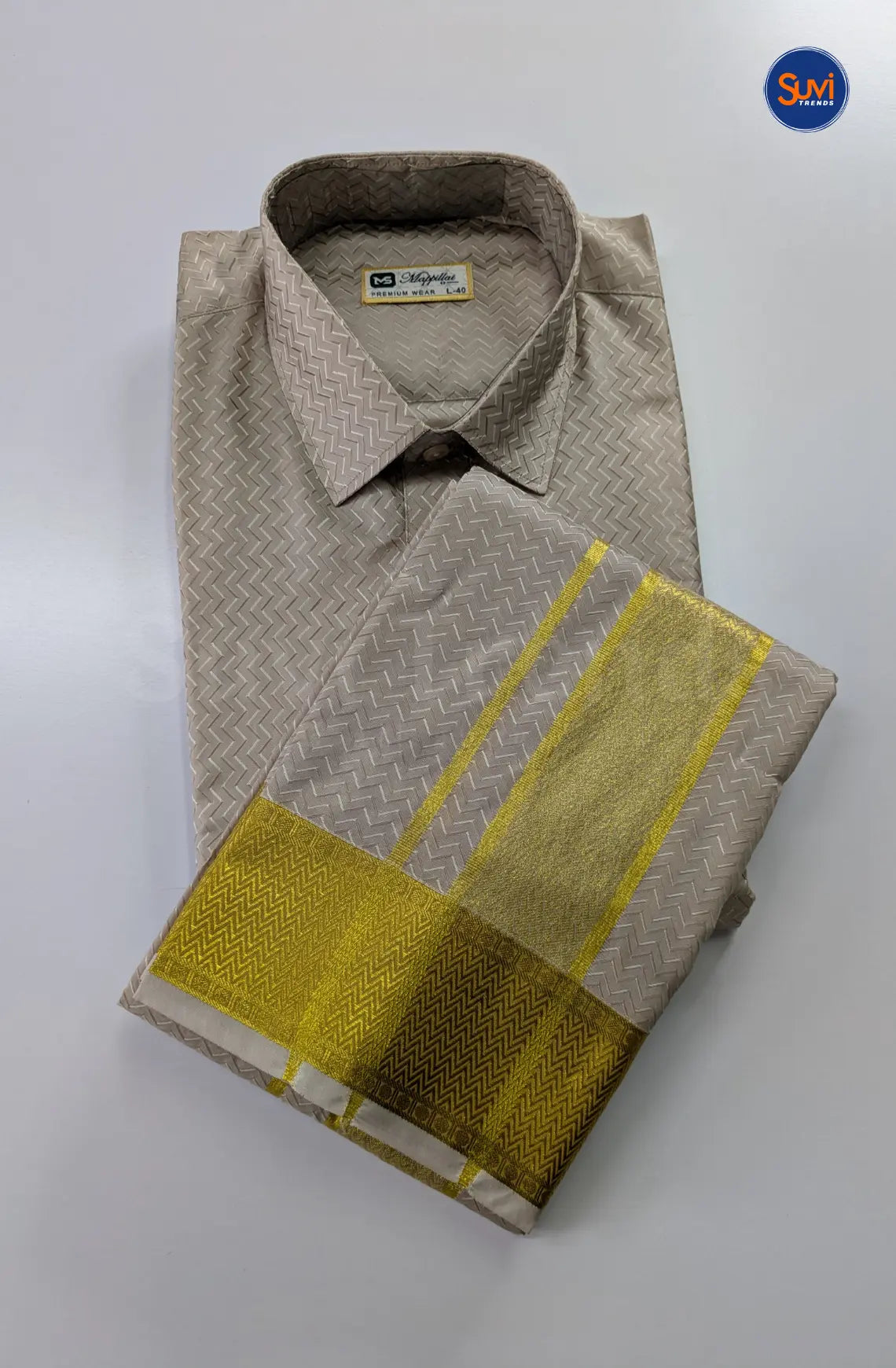 Luxury Embossed Dhoti Set Woven With Gold Zari - Grey