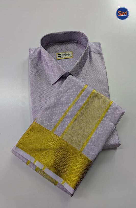 Luxury Embossed Dhoti Set Woven With Gold Zari - Lavender
