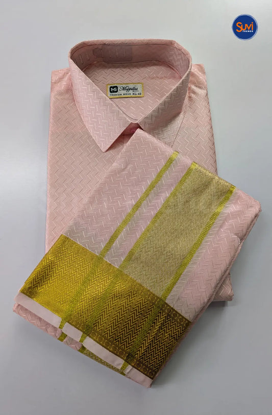 Luxury Embossed Dhoti Set Woven With Gold Zari - Pink