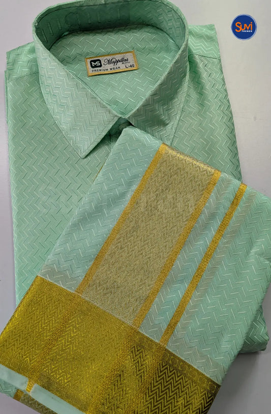 Luxury Embossed Dhoti Set Woven With Gold Zari - Rexona