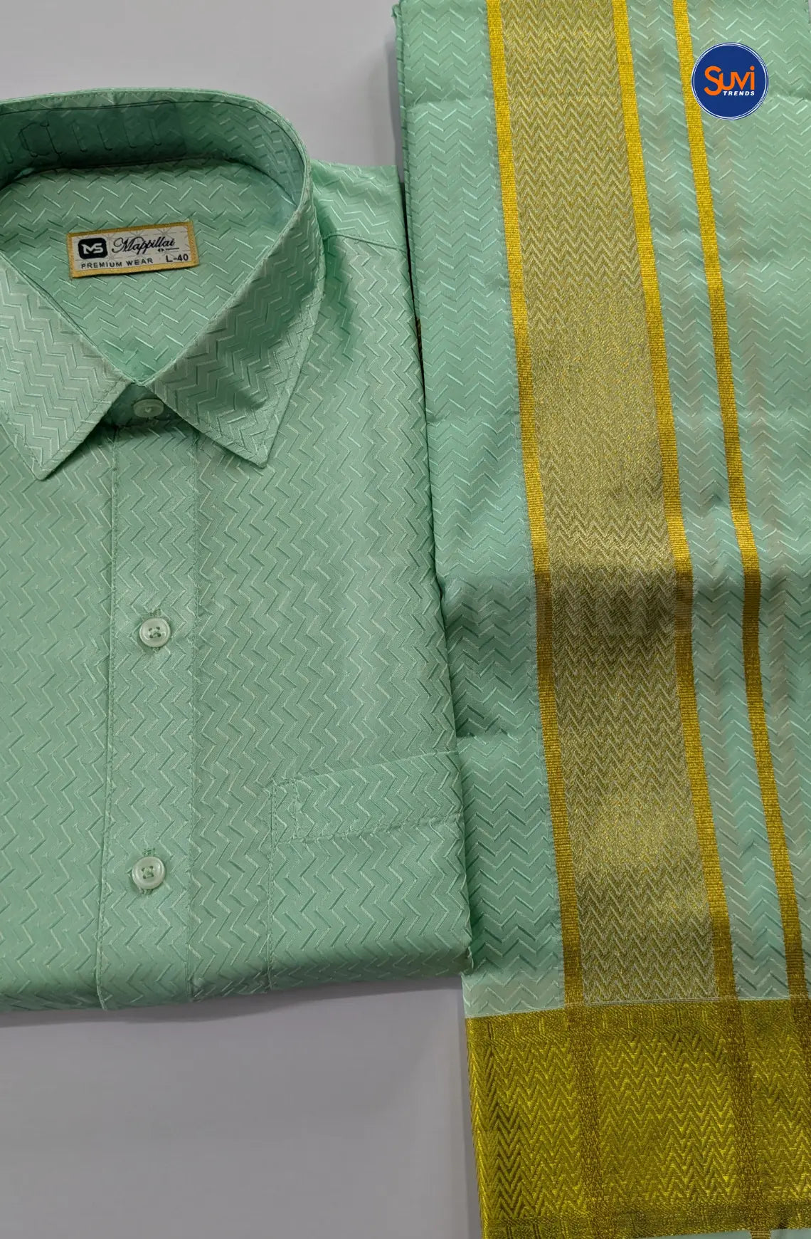 Luxury Embossed Dhoti Set Woven With Gold Zari - Rexona