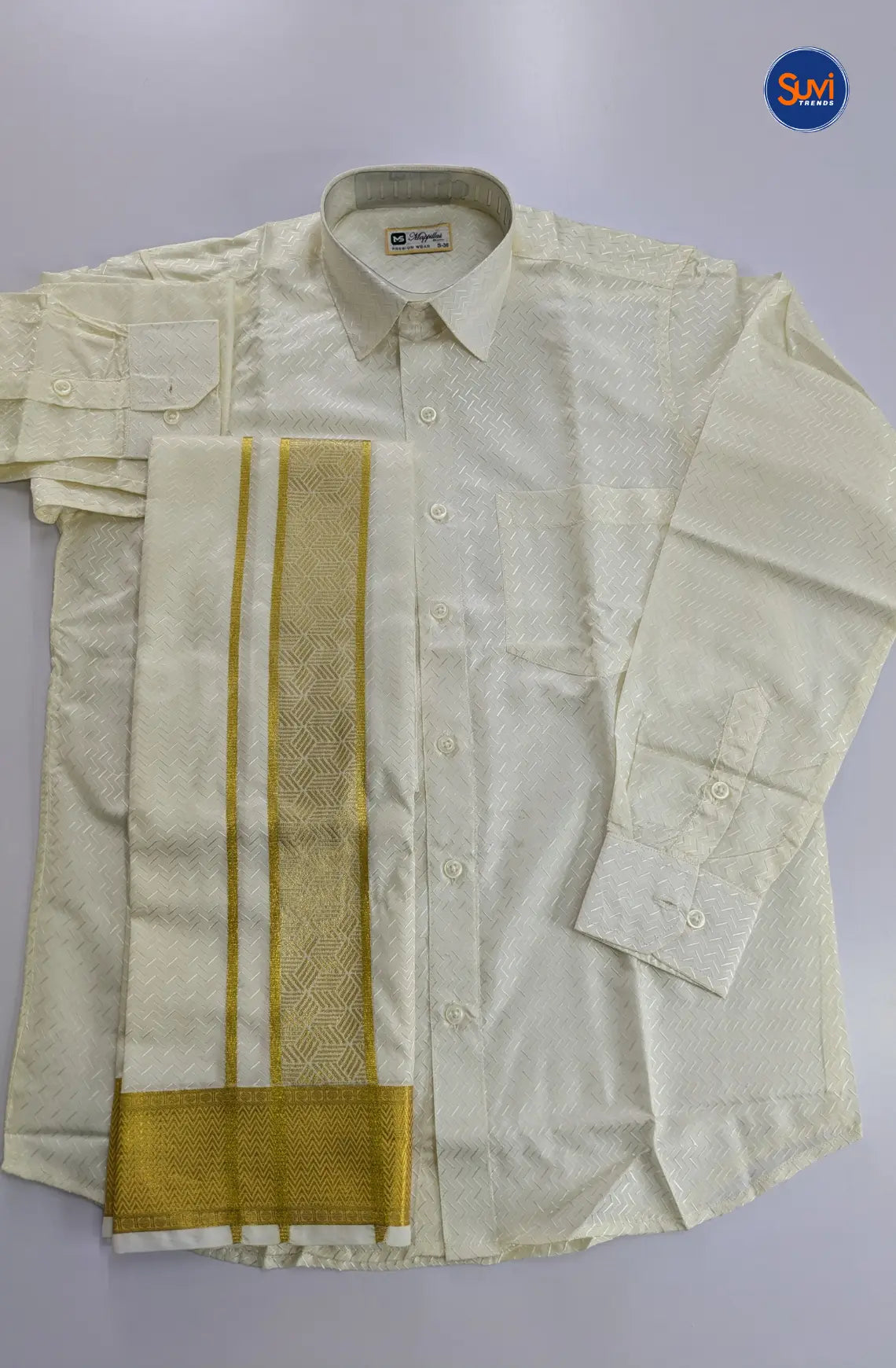 Luxury Embossed Dhoti Set Woven With Gold Zari - White